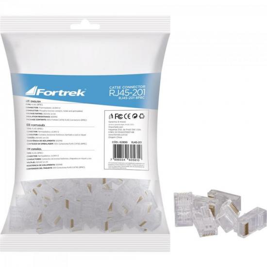 Conector Macho CAT5E RJ45-201 FORTREK  PACOTE C/ 100 PEÇAS