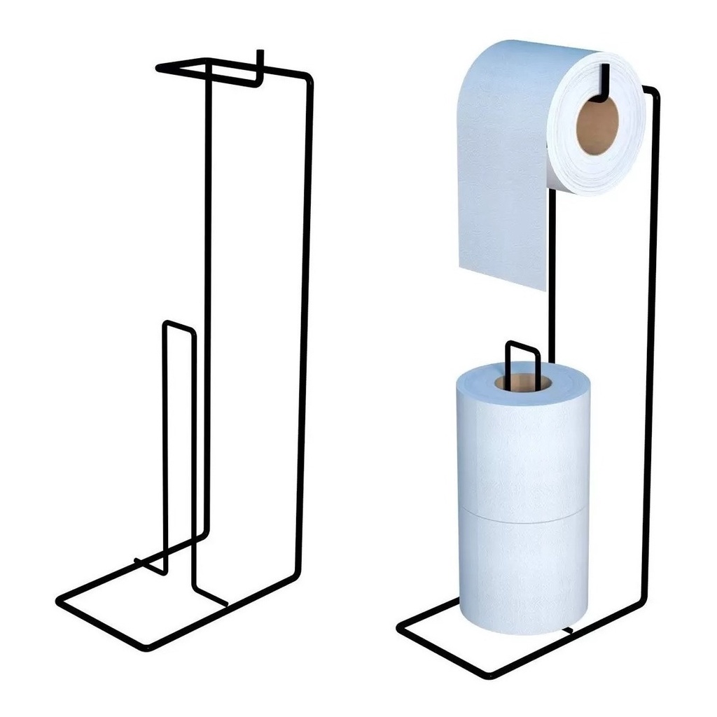Suporte Porta Papel Higiênico De Chão 3 Rolos Preto