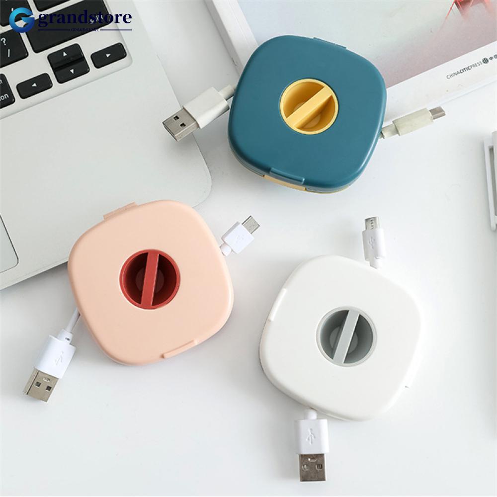 GS Organizador De Cabos Caixa Plástica Rotativa Para Bobinador Suporte De Telefone Portátil Fone De Ouvido Estojo T4X5