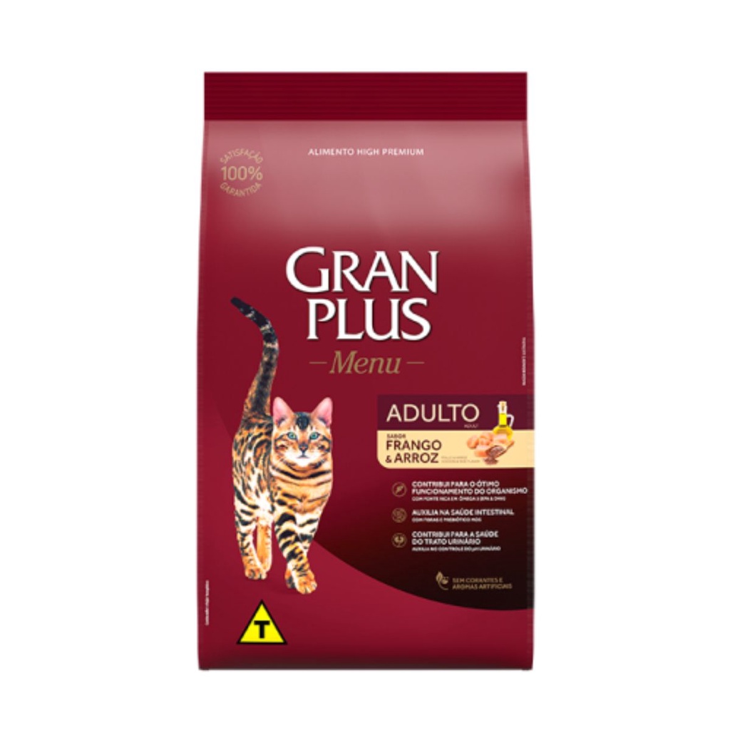 Ração Para Gatos 3kg Alimento Granplus Menu Adulto Sabor Frango e Arroz Premium Saudável
