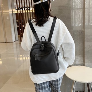 Lovito Mochila com Bolso com Zíper de Cores Sólidas Casuais para Mulheres L60AD124 (Preto)