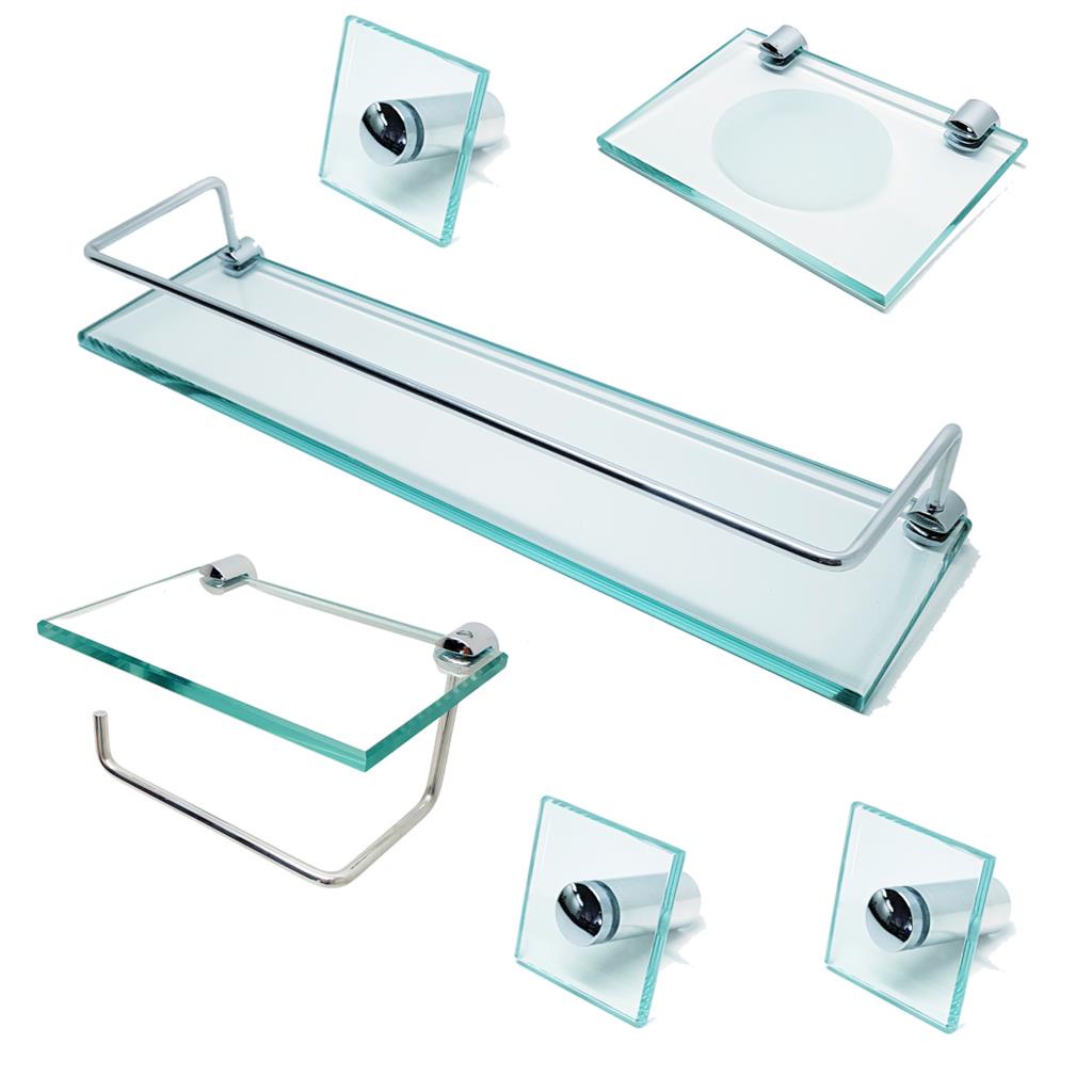 Kit 6 Pcs Para Banheiro Em Vidro Incolor KIT_EI_27 em Oferta na Shopee