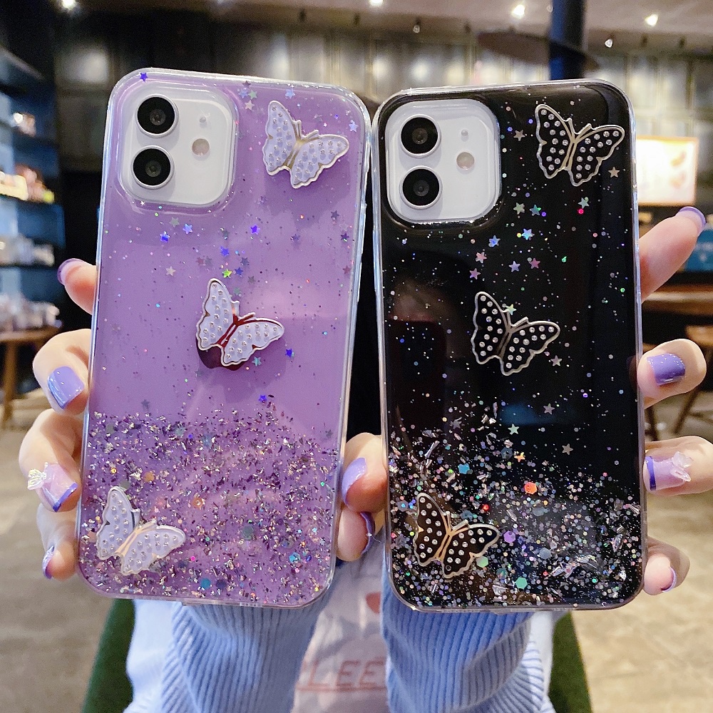 Lantejoulas Glitter Sequin 3D Crystal Butterfly Caixa De Telefone Transparente Para Samsung Galaxy A13 A23 A33 A53 A73 M13 M23 A30S A50 A50S A70 Caixas Capa Macia De Luxo À Prova De Choque