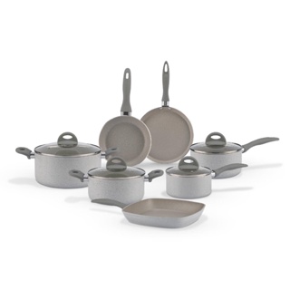 Jogo de Panelas Brinox Antiaderente Ceramic Life - Marble Blend com Indução - Cinza Claro em Oferta na Shopee