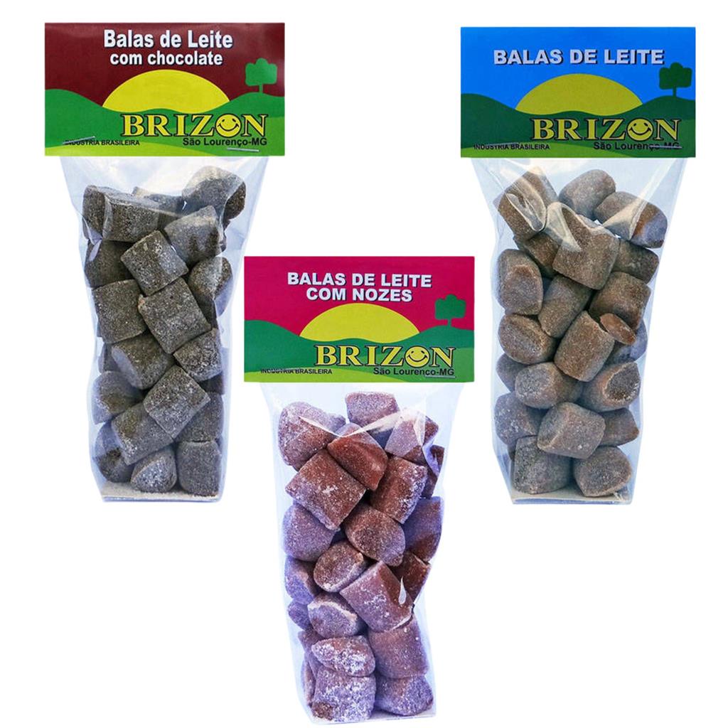 KIT BALA DE LEITE BRIZON PURA CHOCOLATE NOZES 3 UND ACUCAR