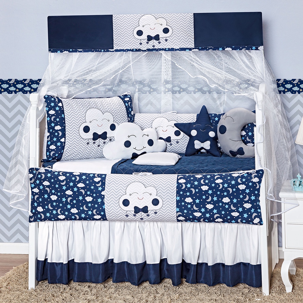 Kit Para Berço De Bebe 12 Peças 2Laterais Completo Lua