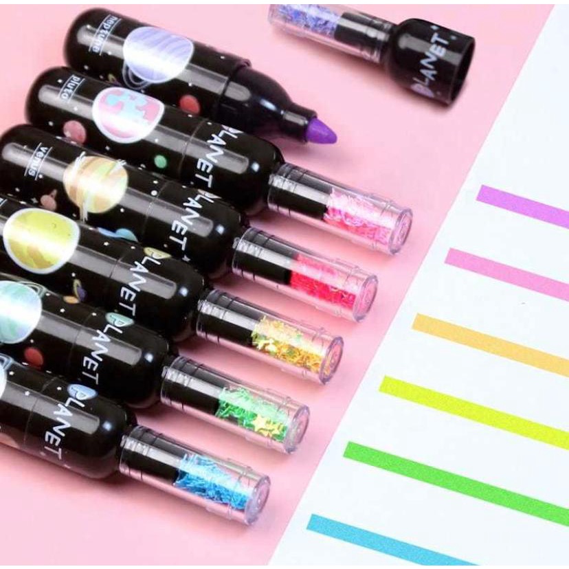 Kit 6 Marca Texto Garrafinha Planeta com Glitter Várias Cores - Papelaria - Material Escolar Caneta em Oferta na Shopee