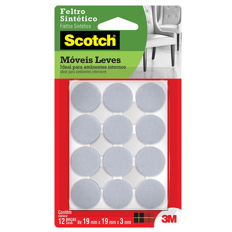 Feltro sintético para móveis leves Scotch redondo branco Pequeno c/12 unid 3M - Stationery