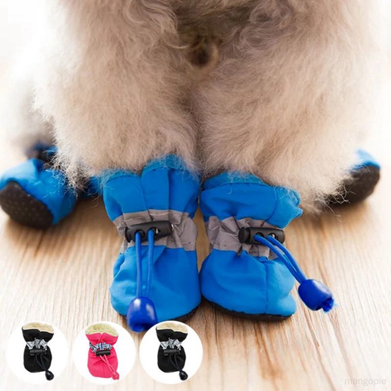4pcs Sapatos Antiderrapantes Para Cachorros Proteção Animais De Estimação De Sola Macia Cães Pré-Calçados De Inverno Suprimentos Macios Cuidados Com Patas