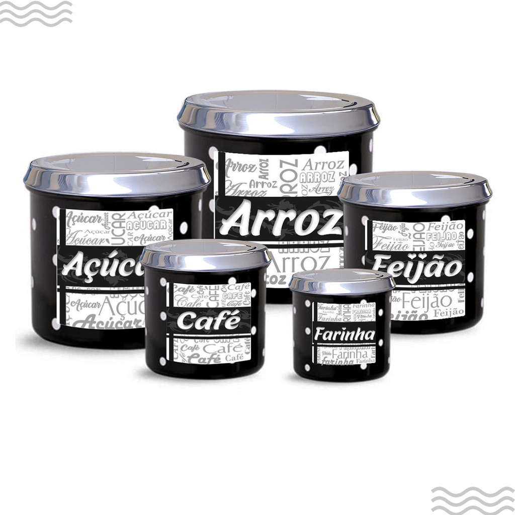 Jogo de Latas Alumínio Decorado Maizena Vaquinha e Pimenta Ideal para Cozinha