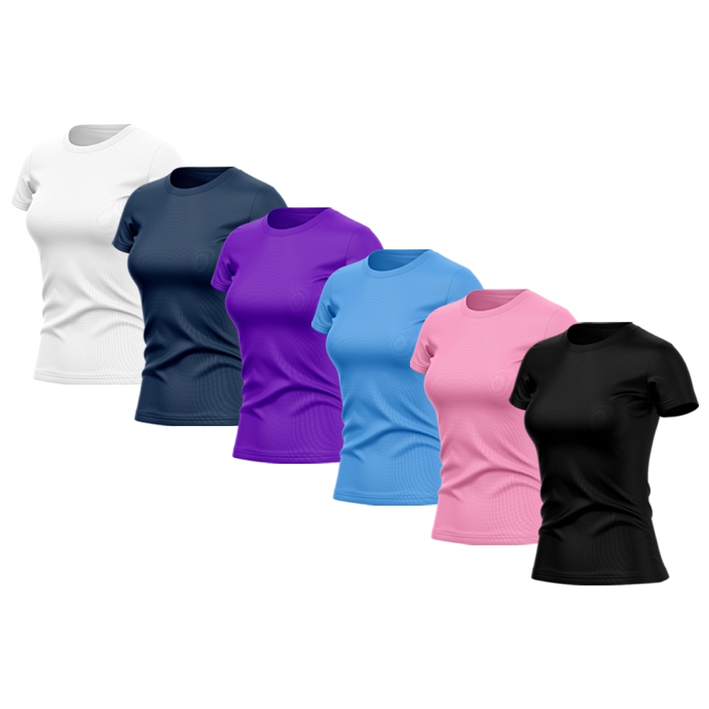 Kit 6 Camisetas Feminina Dry Fit Básica Lisa Proteção Solar UV Térmica Blusa Academia Esporte Camisa