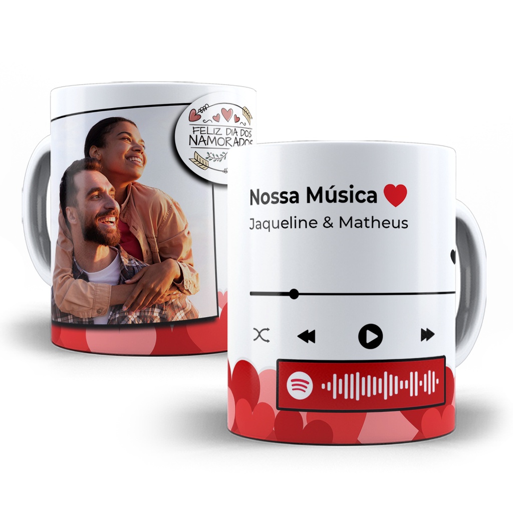 Caneca Dia dos Namorados com Foto e Música pelo Aplicativo