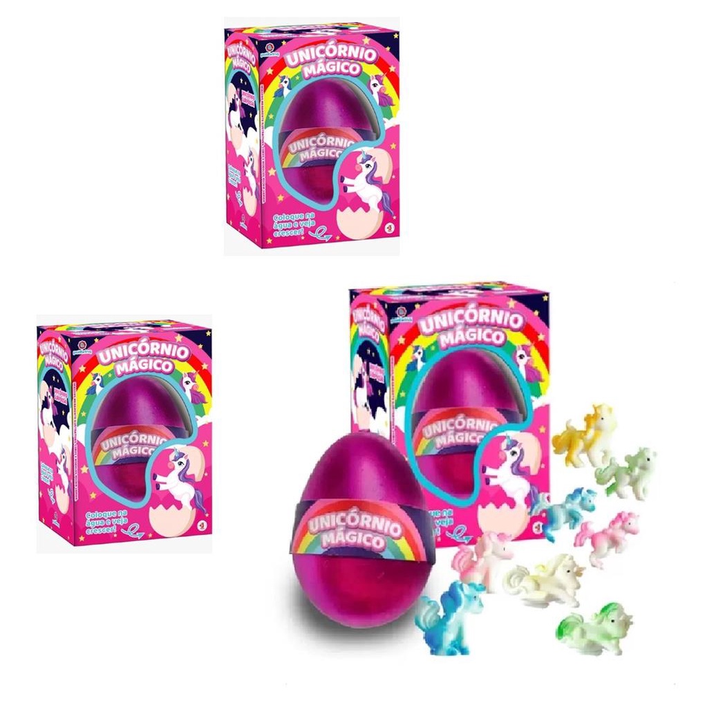 Kit 3 Ovo Surpresa Unicornio Polibrinq Cresce na Agua Distrikids