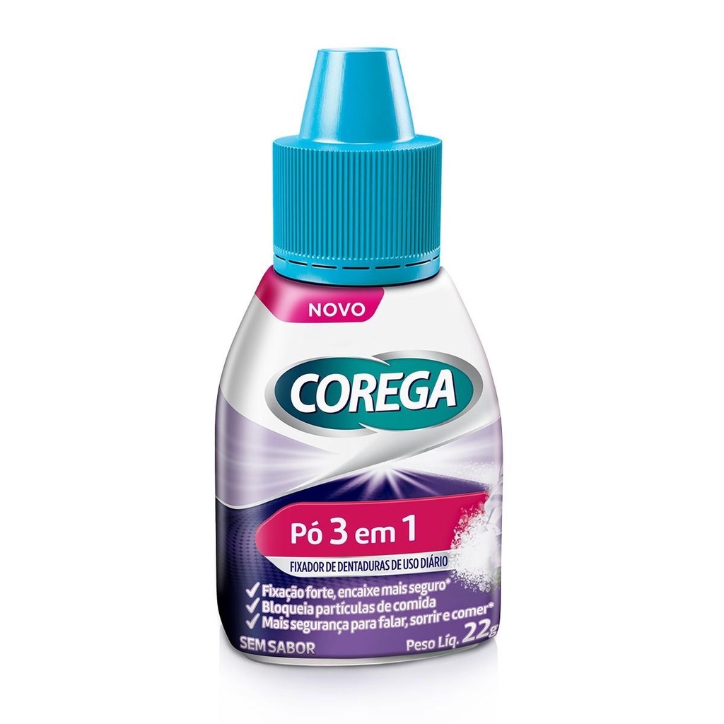 Fixador De Dentadura em Pó Corega 3 Em 1 Sem Sabor 22g em Oferta na Shopee