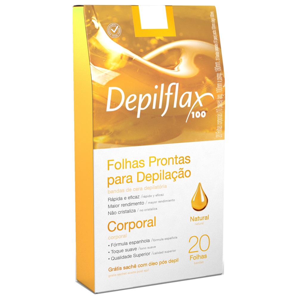 FOLHAS PRONTAS CORPORAIS NATURAL COM EXTRATOS DE MEL 20UN DEPILAÇÃO DEPILFLAX