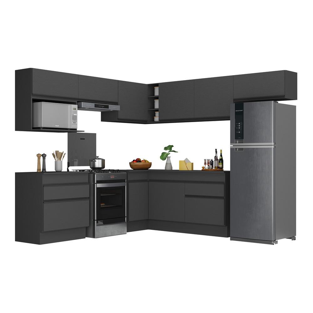 Armário de Cozinha Completa de Canto com Rodapé Veneza Multimóveis MP2106.895 Preto em Oferta na Shopee