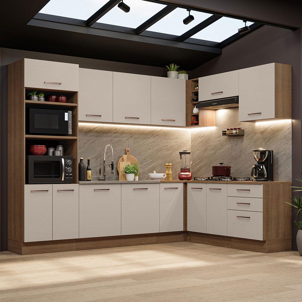 Armário de Cozinha Completa de Canto 479cm Rustic/Crema Agata Madesa 01 - Home & Living