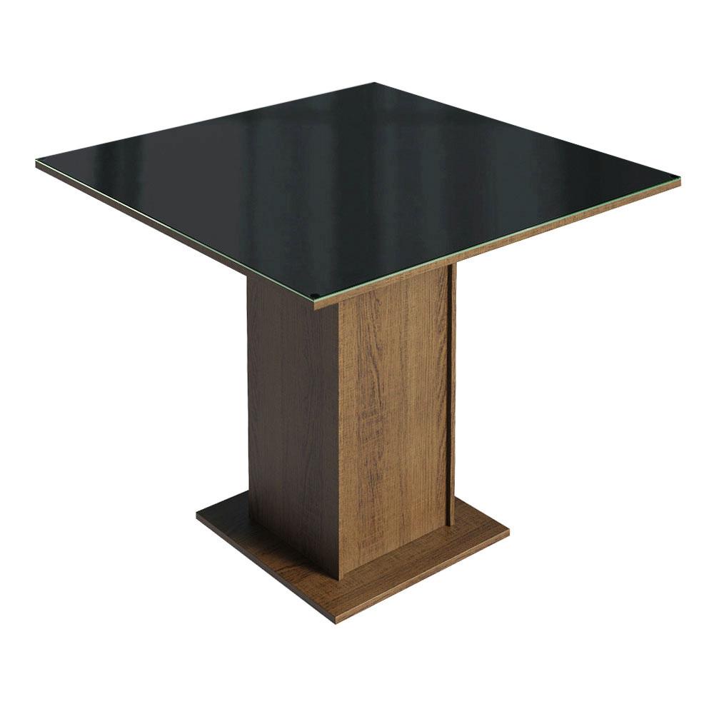 Mesa Madesa Quadrada Tampo de Vidro 5363 Rustic/Preto - Home & Living