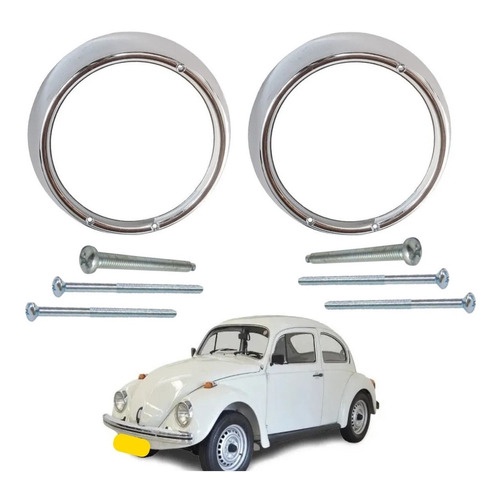 Aro Cromado + Parafuso Farol 3 Furos Fusca 1973 A 1975