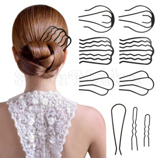 [Destaque] Moda Mulher Ferramenta De Modelagem De Cabelo/Acessórios Simples Ornamento/U Trança Em Forma De Clip Cacheado/Pente Estilo Coreano Bun Preto