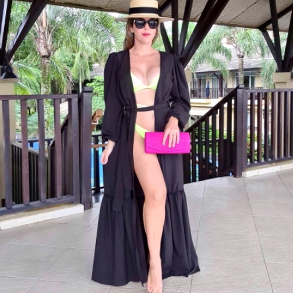 Saida de Praia Puro Simples Vestido Longa Banho Piscina Kimono em Oferta na Shopee