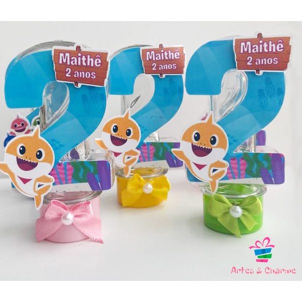 Kit com 10 Tubetes número 2 Personalizado Tema Baby Shark