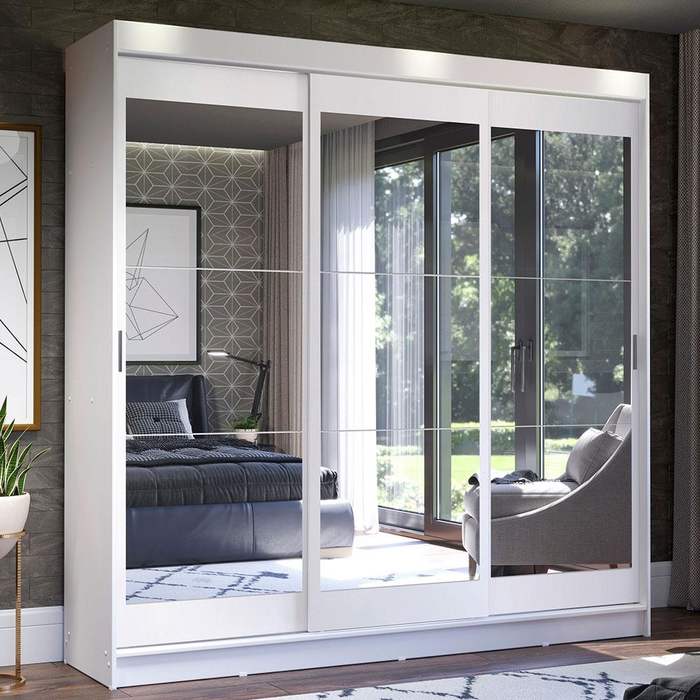 Guarda-Roupa Casal Madesa Istambul 3 Portas de Correr de Espelho 3 Gavetas - Branco em Oferta na Shopee