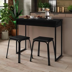Conjunto Mesa Dobrável com 2 Banquetas Preto Carraro