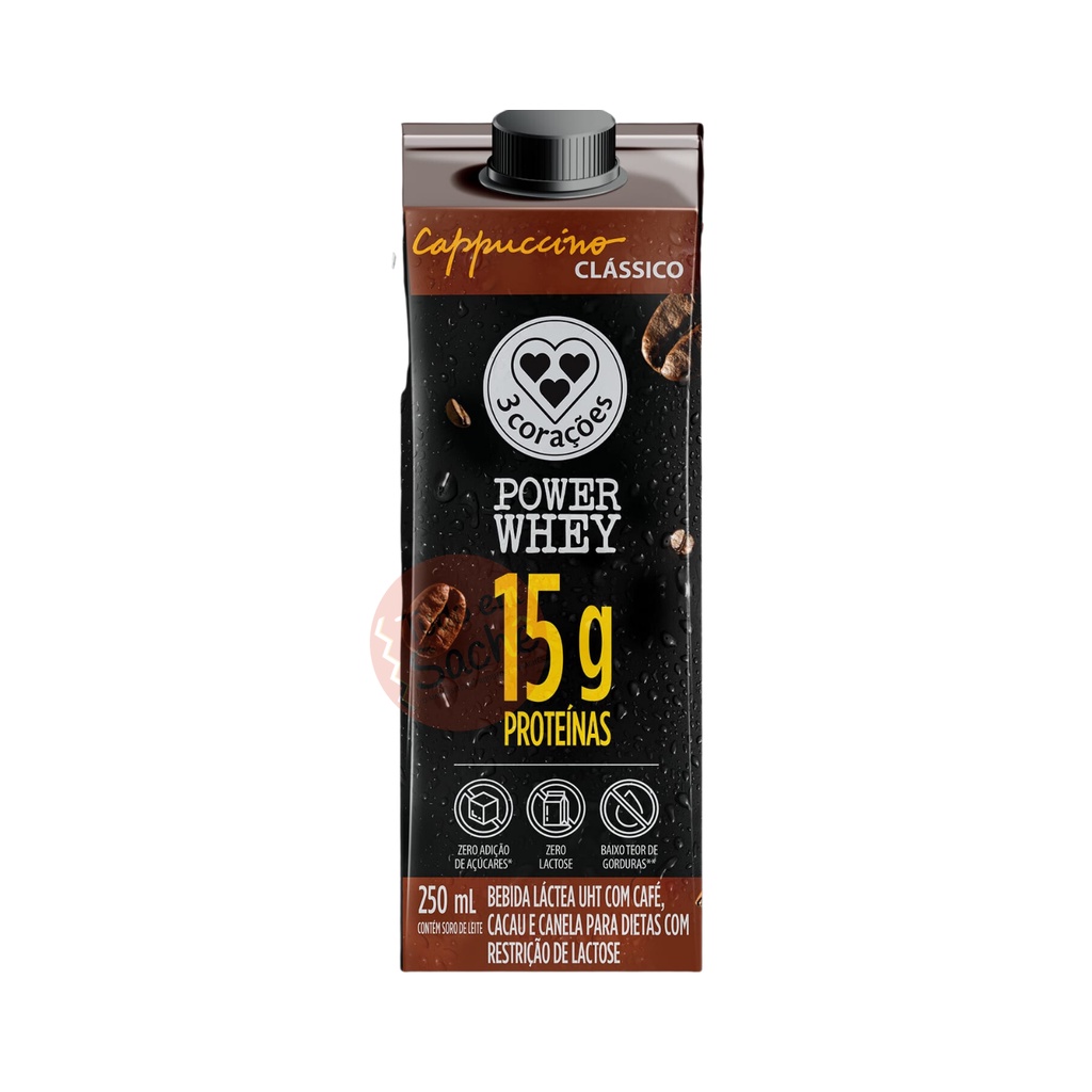 Bebida Pronta Power Whey Cappuccino 3 Corações 250ML Pré Pós Treino