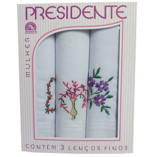 Caixa de Lenço Feminino Bordado Presidente em Oferta na Shopee