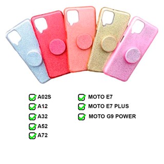 Case Capa Capinha Silicone Compatível A02S A12 A32 5g A52 A72 E7 G9 Power Com Pop Socket Brilho