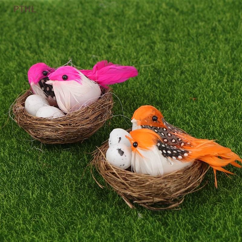 [PTHL] 1 Conjunto De Pássaros E Ninhos Ovos Artificiais De Pena Escultura Criativa Artesanais PT em Oferta na Shopee
