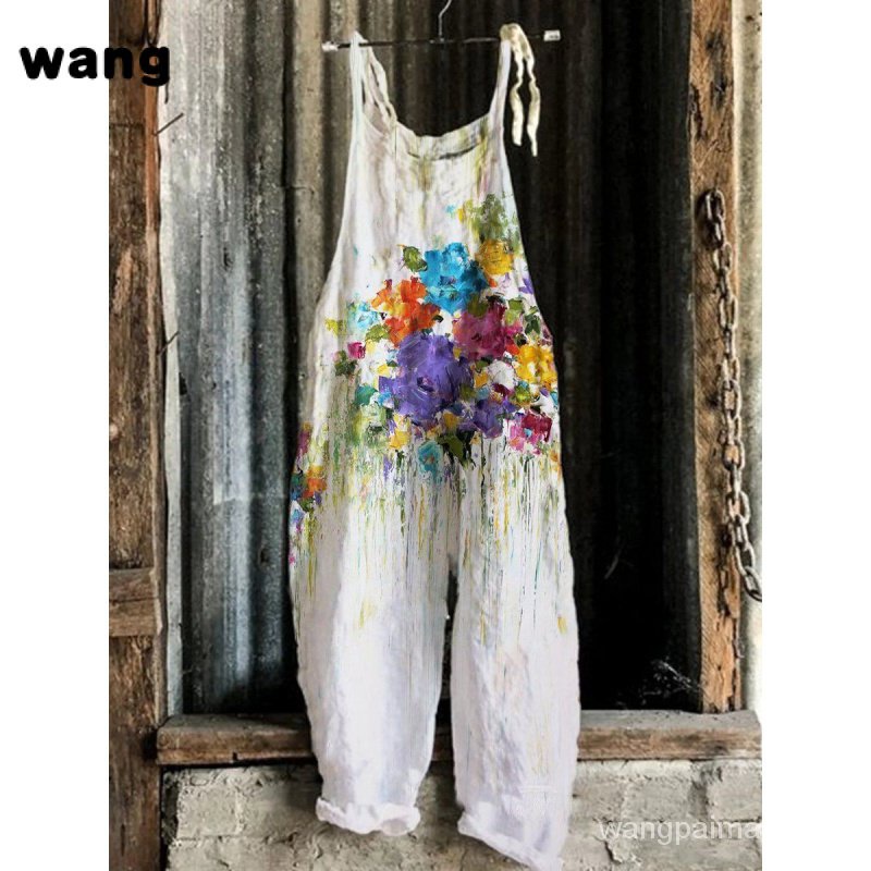 Macacão de perna larga estampado solto feminino em Oferta na Shopee