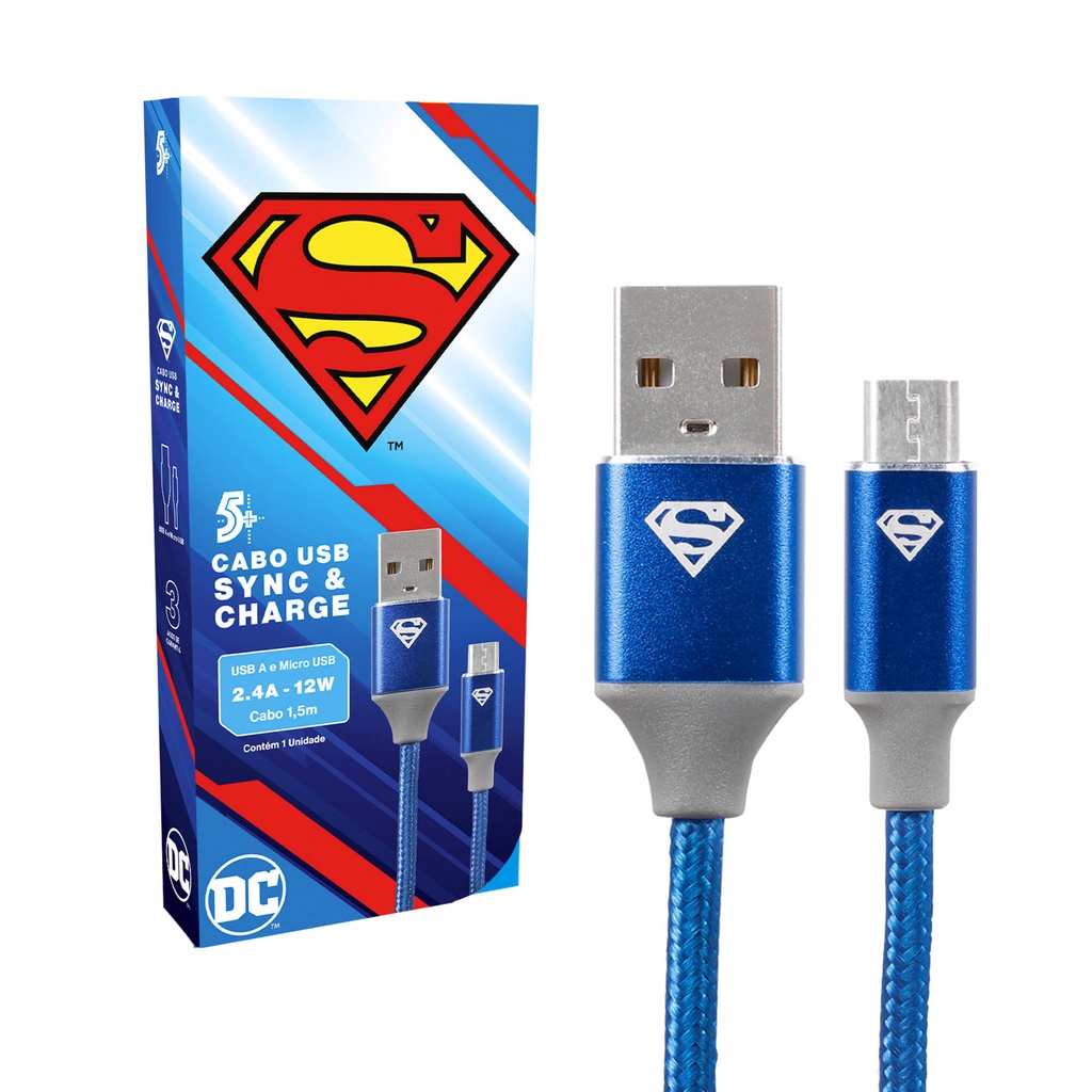 Cabo Carregador Rápido Turbo Usb-A para Micro Usb - Superman