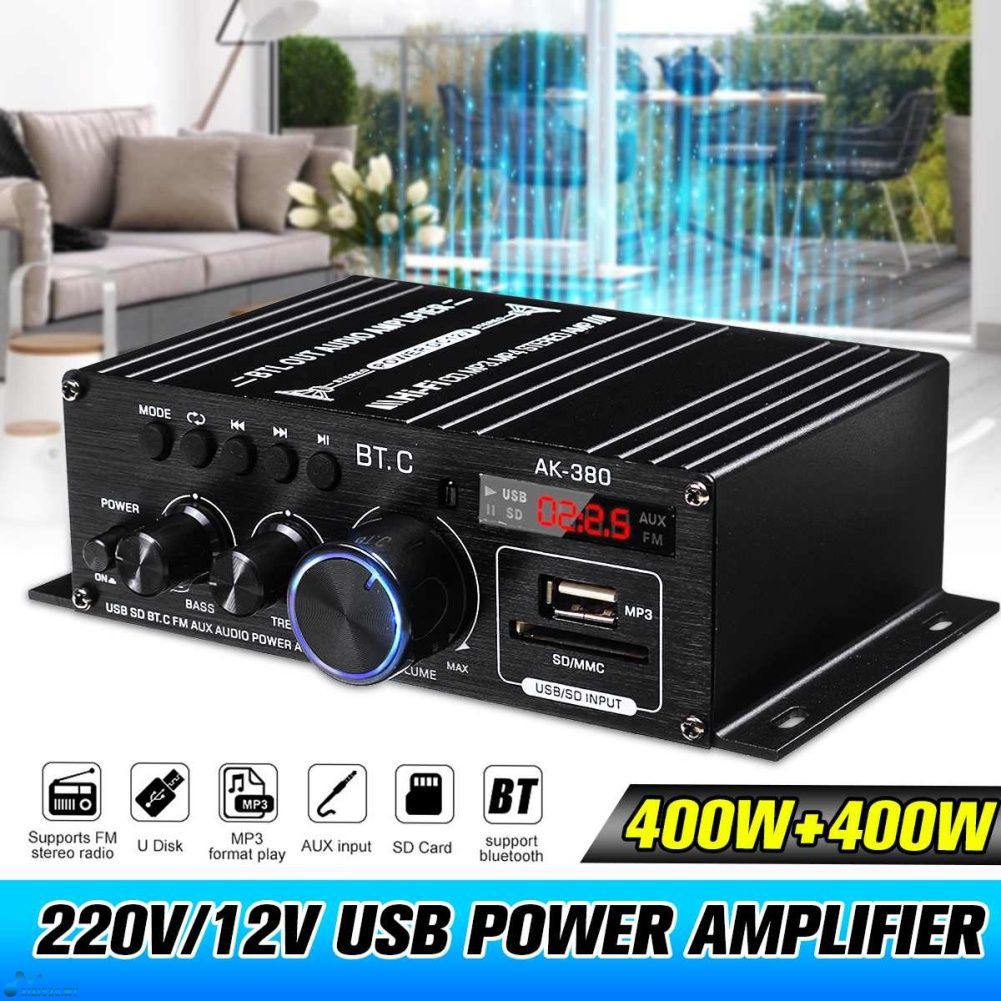 AK380 Amplificador De Potência 800W Áudio Karaoke Home Theater De 2 Canais Compatível Com Bluetooth Classe D USB/SD AUX Entrada Receptor