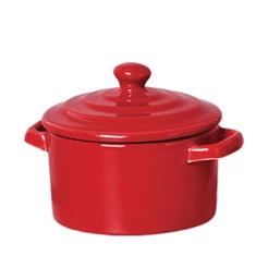Mini Caçarola Cerâmica Vermelha Esmaltada 250ml Moderna Panelinha Para Festa Buffet Servir