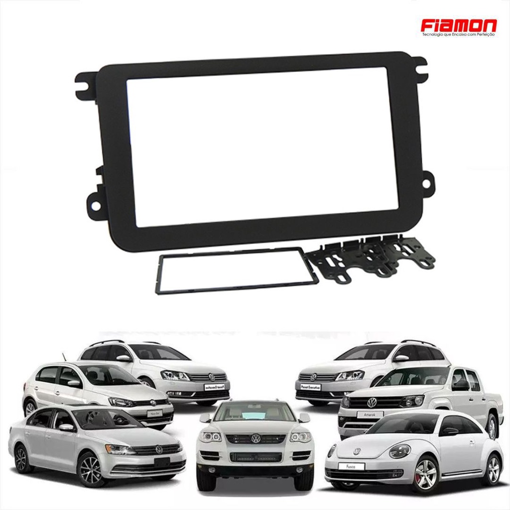 Moldura 2 Din Fiamon VW Gol Voyage Saveiro G7 Amarok Preto Fosco