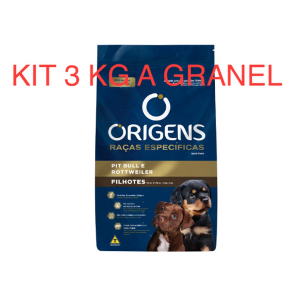 Kit 3 Kg Ração A Granel Origens Filhotes Pit Bull Rottweiler