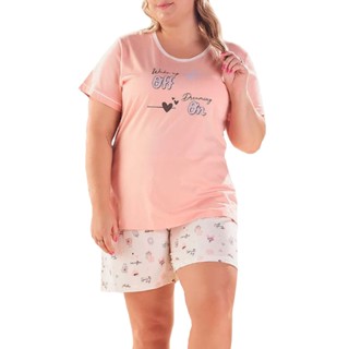 Pijama Meia Manga Com Shorts Malha Feminino Algodão Pzama