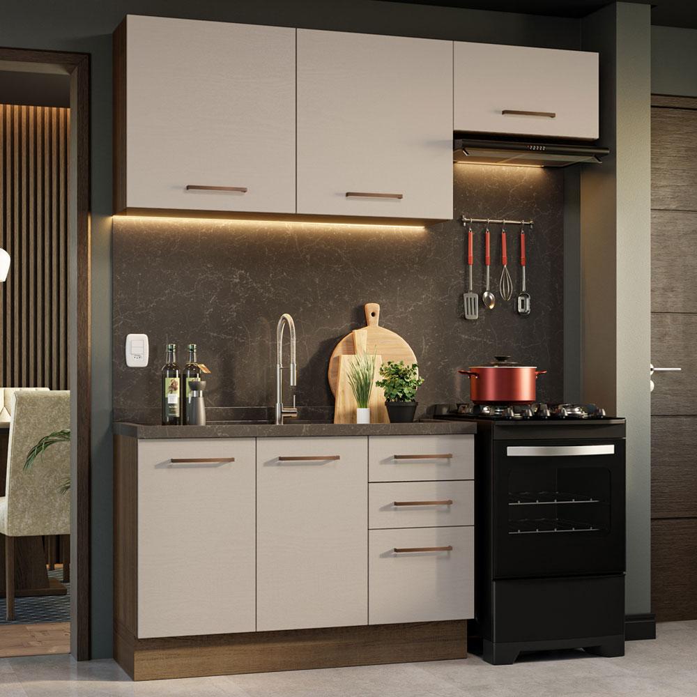 Armário de Cozinha Compacta 180cm Rustic/Crema Agata Madesa 09 em Oferta na Shopee