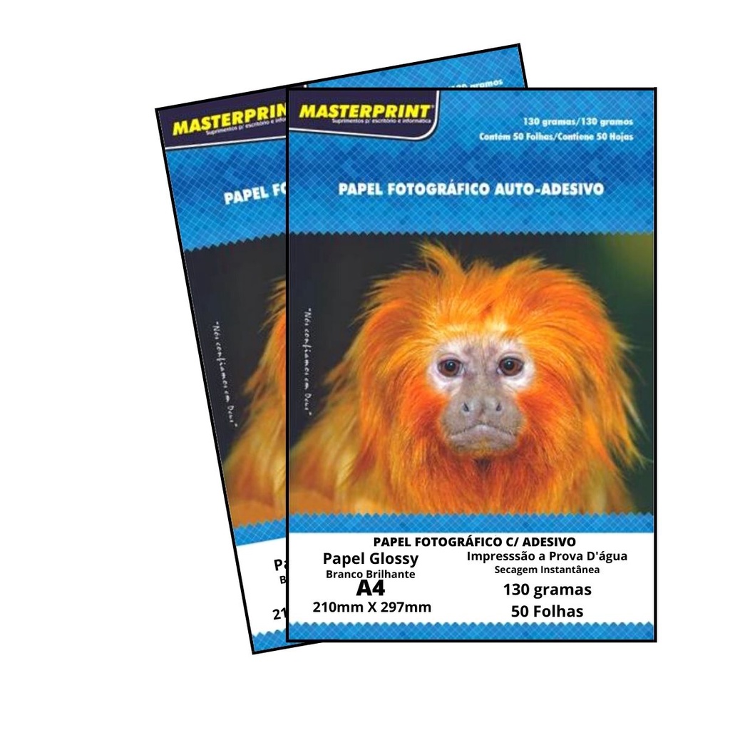 Kit com 02 Papel Fotográfico 100 Fls COM ADESIVO 130g  A4 Brilhante  - MASTERPRINT em Oferta na Shopee