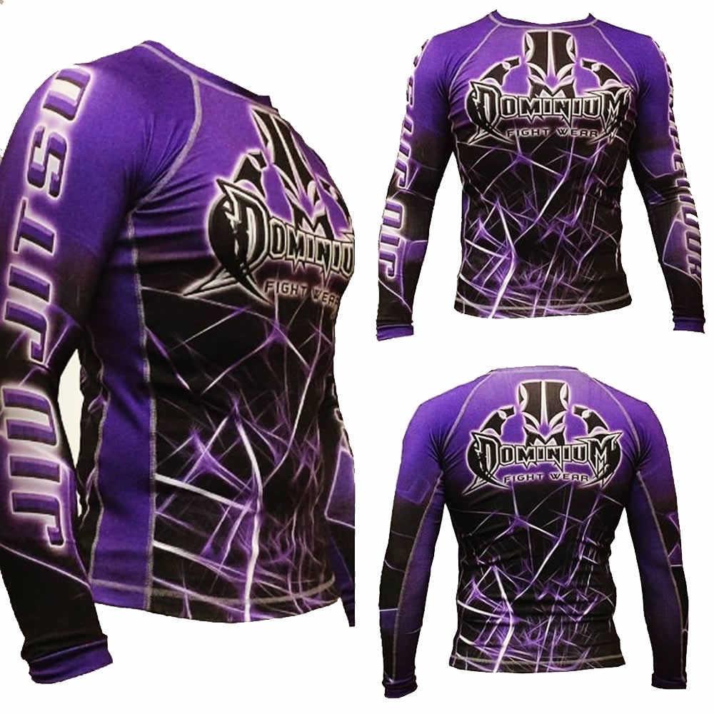 Camisa Rash Guard Compressao Jiu Jitsu ML - Neon Roxa