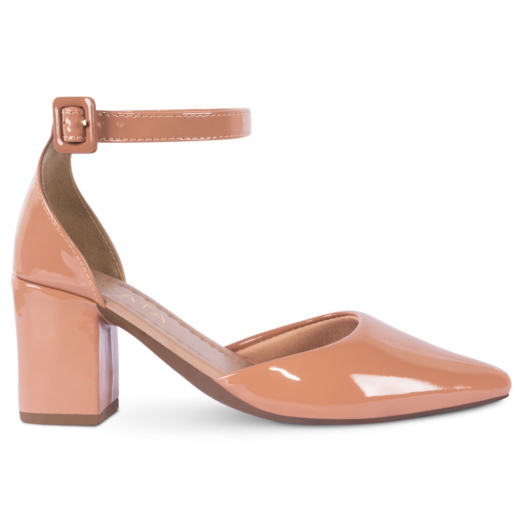 Scarpin Feminino Casual Salomé Salto Médio Alto Grosso Pulseira Fivela Confortável