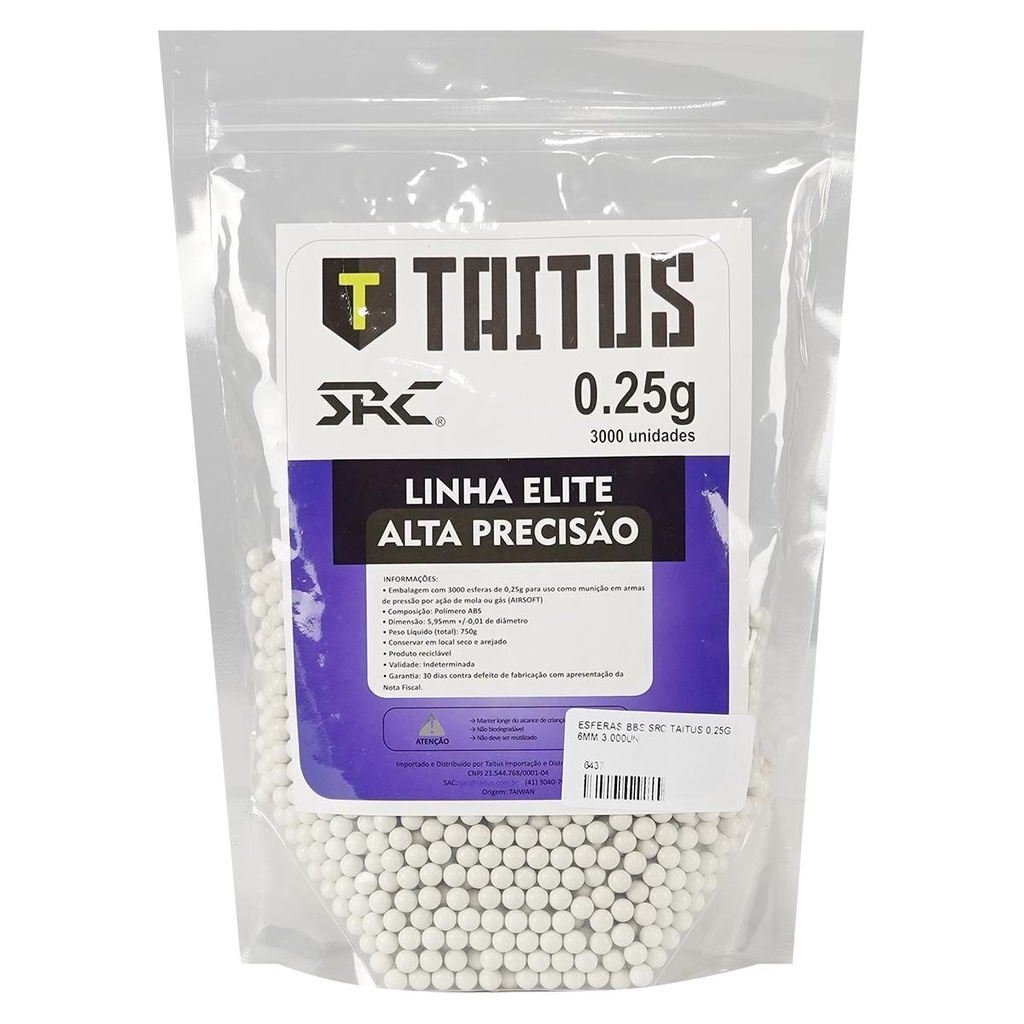 Esferas de Plástico BBs P/ Airsoft 6mm Taitus Src 3000un. 0.25gr em Oferta na Shopee