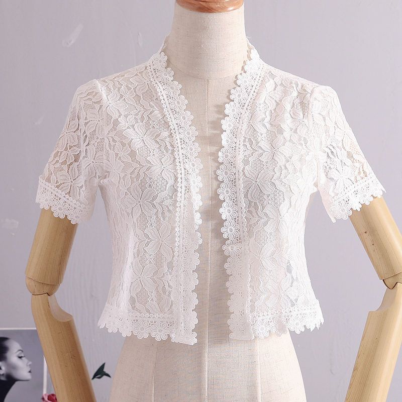 Novas Mulheres Bolero Verão Branco Preto Manga Curta Encolhe Rendas Capa De Noiva Noite Formal Vestido De Festa Xales