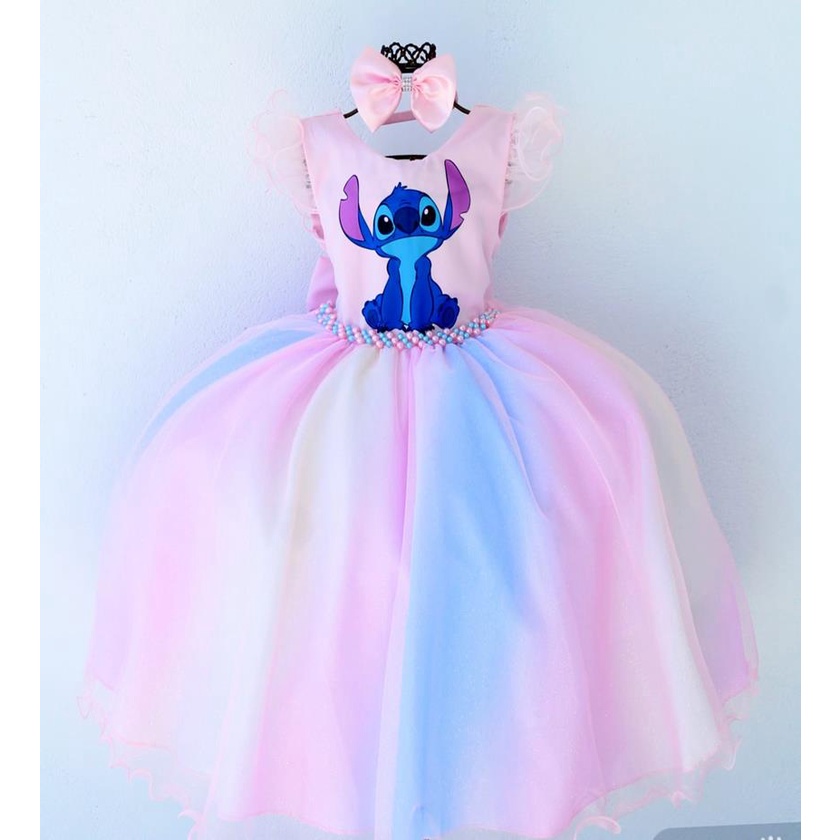 Vestido Infantil Stitch de Luxo com Tiara em Oferta na Shopee