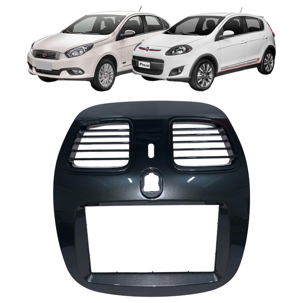 Moldura 2 DIN 7" Fiat Grand Siena 2012 a 2021 / Palio Sporting 2012 a 2017 - Grafite Escuro Brilhante 3257