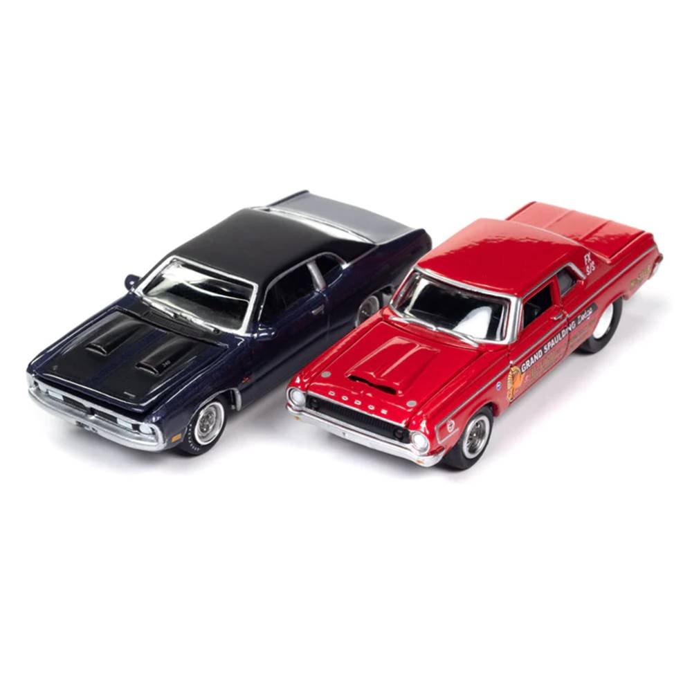 Set Miniaturas c/ 2 Carros Dodge 330 (1964) / Dodge Demon GSS (1971) - Mr. Norm Grand Spaulding - 1:64 - Johnny Lightning