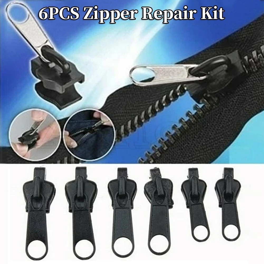 6pçs Cabeça Extrator De Zíper Universal/Kit De Reparo Instantâneo Portátil Para Roupas De Bolsa/Resgate De Dentes Deslizante Zip Novo Design Zipper/Ferramenta De Costura DIY