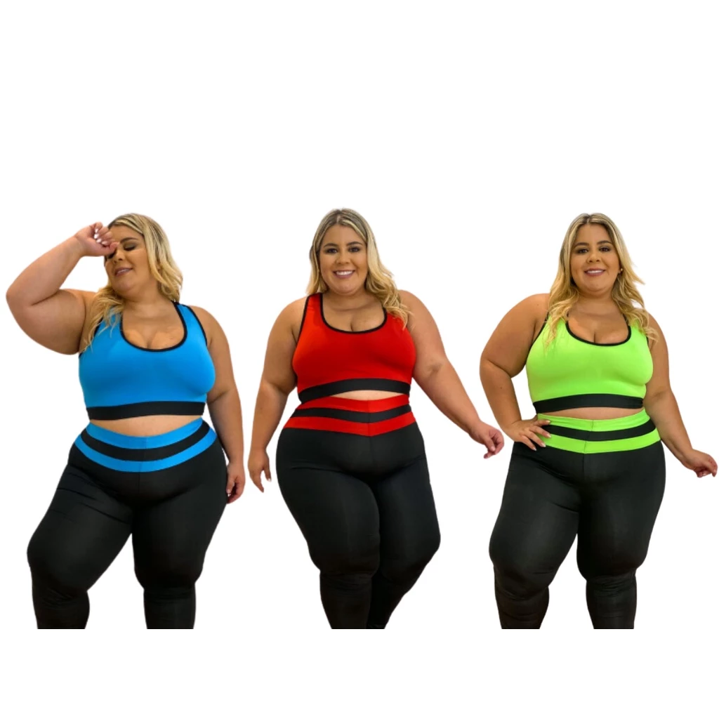 Kit de 3 Conjuntos Calça Legging e Top De Ginástica Fitness Roupa Academia Treino Musculação Exercício Físico — imagem 1